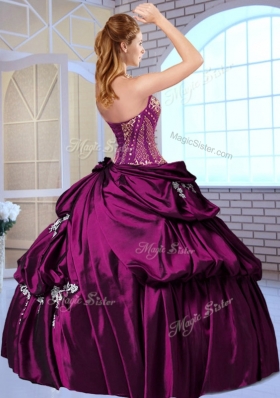 Gorgeous Ball Gown Taffeta Wine Red Quinceanera Gowns with Pick Ups