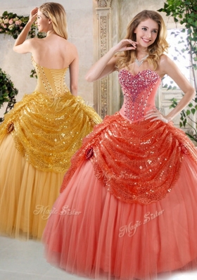 Hot Sale Floor Length Beading and Paillette Quinceanera Gowns for Winter