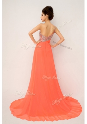 Luxurious One Shoulder Prom Dresses with High Slit and Sequins