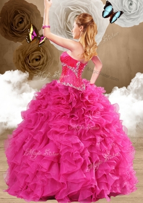 New Style Ball Gown Fuchsia Sweet 16 Dresses with Ruffles