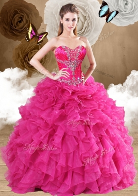 New Style Ball Gown Fuchsia Sweet 16 Dresses with Ruffles