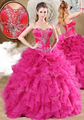 New Style Ball Gown Fuchsia Sweet 16 Dresses with Ruffles