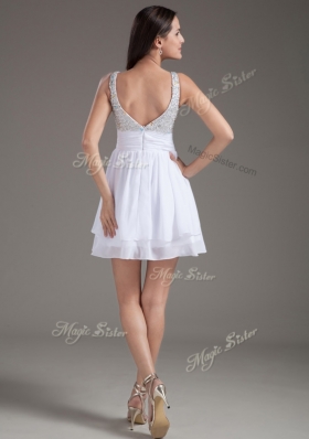 Perfect Short Straps Beading White Prom Dresses for 2016