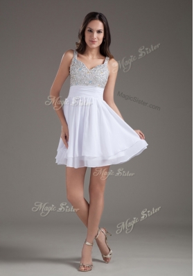 Perfect Short Straps Beading White Prom Dresses for 2016