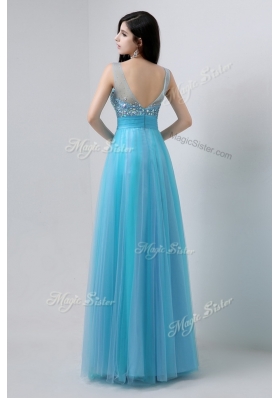 Pretty Scoop Empire Beading Bridesmaid Dresses in Baby Blue