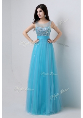 Pretty Scoop Empire Beading Bridesmaid Dresses in Baby Blue