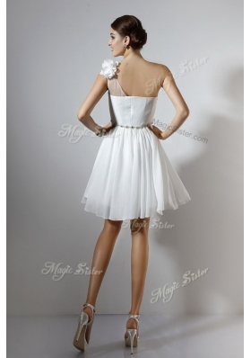 Simple Empire One Shoulder Short Bridesmaid Dresses  in White