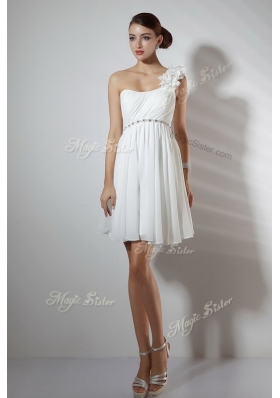 Simple Empire One Shoulder Short Bridesmaid Dresses  in White