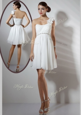 Simple Empire One Shoulder Short Bridesmaid Dresses  in White
