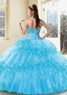 Sweet Ball Gown Sweet 16 Dresses with Beading and Ruffled Layers in Aqua Blue