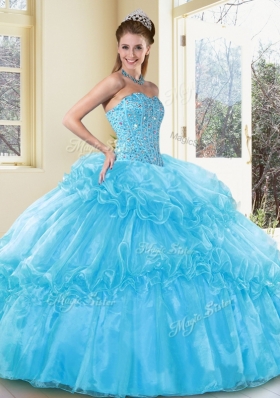 Sweet Ball Gown Sweet 16 Dresses with Beading and Ruffled Layers in Aqua Blue