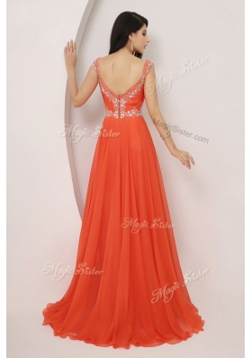 The Brand Lovely  Brush Train Prom Dresses with High Slit and Beading