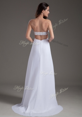 2016 Discount Empire Strapless Brush Train White Bridesmaid Dresses