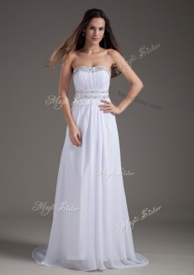 2016 Discount Empire Strapless Brush Train White Bridesmaid Dresses