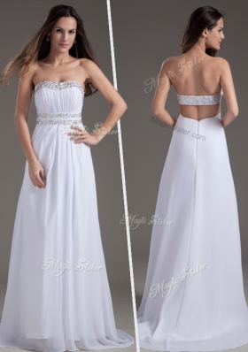 2016 Discount Empire Strapless Brush Train White Bridesmaid Dresses