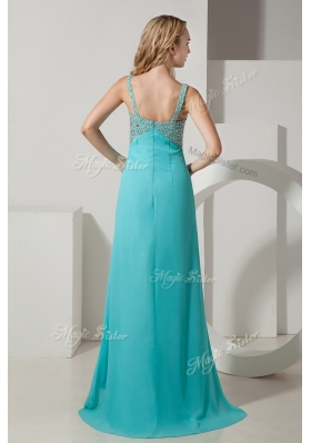 2016 Elegant Empire Straps Beading Turquoise Dama Dresses with Brush Train