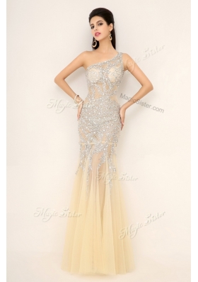 2016 Gorgeous Mermaid One Shoulder Beading Dama Dresses in Champagne