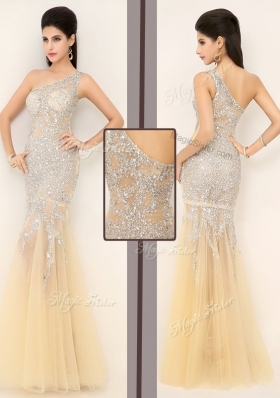 2016 Gorgeous Mermaid One Shoulder Beading Dama Dresses in Champagne