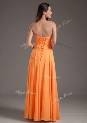 2016 Low Price Sweetheart Floor Length Ruching Dama Dress in Orange