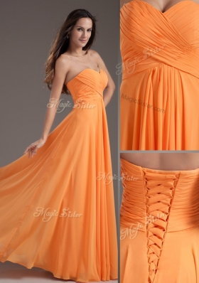 2016 Low Price Sweetheart Floor Length Ruching Dama Dress in Orange