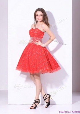 2016 Luxurious Sweetheart Beading Dama Dress in Red for Fall