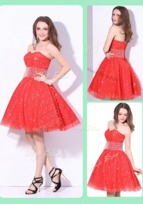 2016 Luxurious Sweetheart Beading Dama Dress in Red for Fall