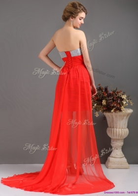 2016 Most Popular Column High Low Dama Dresses with Beading