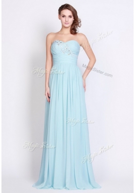 2016 New Style Brush Train Light Blue Dama Dresses with Beading and Ruching