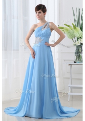 2016 Sweet One Shoulder Brush Train Beading Dama Dress with Lace Up