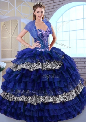 Beautiful Sweetheart Ball Gown Ruffled Layers and Zebra Quinceanera Dresses