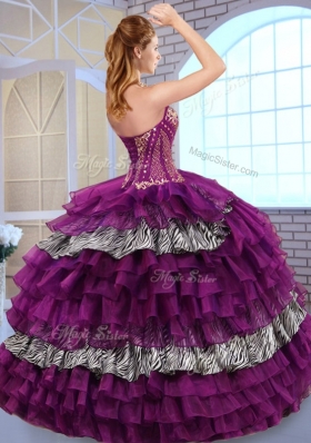 Beautiful Sweetheart Ball Gown Ruffled Layers and Zebra Quinceanera Dresses