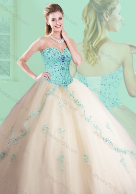 Classical Sweetheart Beading and Appliques Champagne Quinceanera Dresses