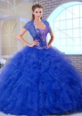 Discount Sweetheart Blue Quinceanera Dresses with Ruffles and Appliques