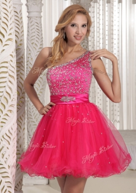 Gorgeous One Shoulder Beading Short Dama Dresses for 2016