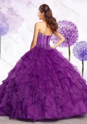 Latest Ball Gown Purple Quinceanera Gowns with Beading and Ruffles