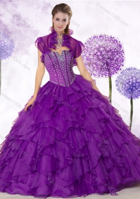 Latest Ball Gown Purple Quinceanera Gowns with Beading and Ruffles