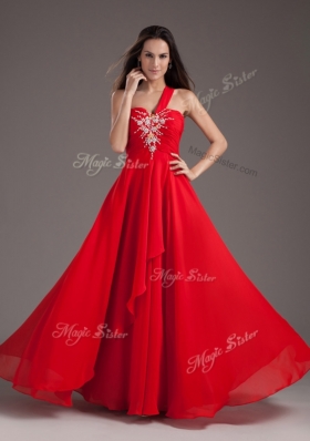 Lovely Empire One Shoulder Red Prom Dress with Beading