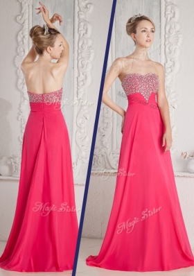 Lovely Empire Sweetheart Beading Prom Dresses in Coral Red