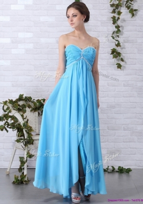 Lovely Empire Sweetheart Slit Prom Dresses in Aqua Blue