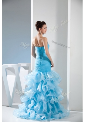 Lovely Mermaid Sweetheart Ruffled Layers Prom Dress in Aqua Blue
