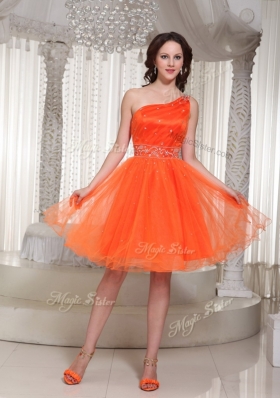 Lovely One Shoulder Beading Short Prom Dress for Party