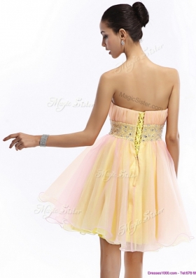 Lovely Short Strapless Lace Up Prom Dresses with Beading and Ruching