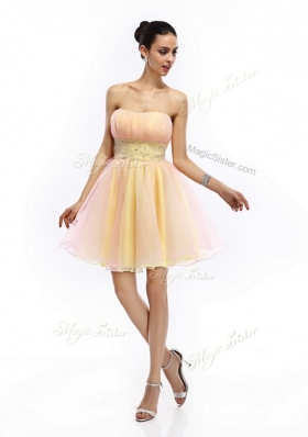 Lovely Short Strapless Lace Up Prom Dresses with Beading and Ruching