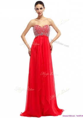 Lovely Sweetheart Brush Train Beading Prom Dresses in Red