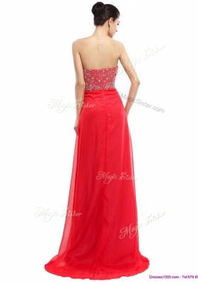 Lovely Sweetheart Brush Train Beading Prom Dresses in Red