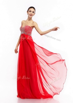 Lovely Sweetheart Brush Train Beading Prom Dresses in Red