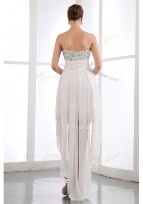 Lovely  Sweetheart High Low Beading Prom Dress in White