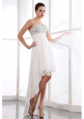 Lovely  Sweetheart High Low Beading Prom Dress in White