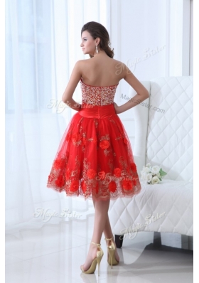 Lovely Sweetheart Red Prom Dress with Beading and Appliques