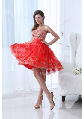 Lovely Sweetheart Red Prom Dress with Beading and Appliques